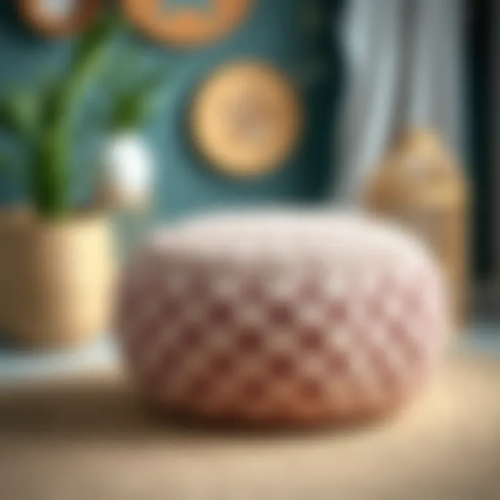 Intricate Design of Knitted Pouf A beautifully crafted knitted pouf showcasing intricate designs
